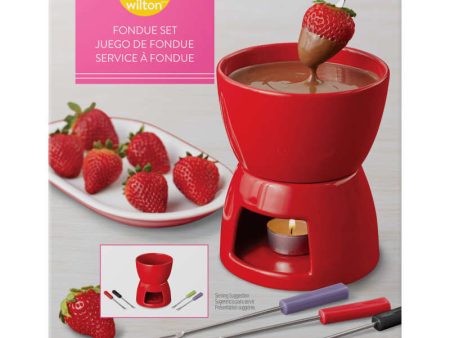 Red Ceramic Fondue Pot Set For Sale