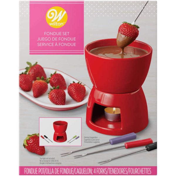 Red Ceramic Fondue Pot Set For Sale