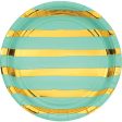 Mint Green and Gold Foil Striped Luncheon Plates 8 Count 9  Sale