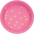 Pink and Gold Foil Polka Dot Dessert Plates  8 Count - 7  For Sale