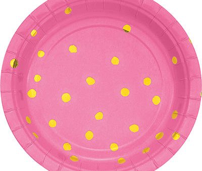 Pink and Gold Foil Polka Dot Dessert Plates  8 Count - 7  For Sale