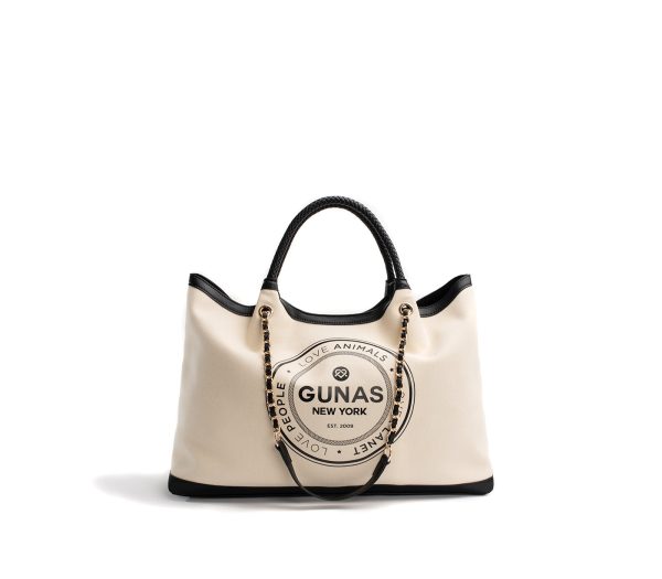 Gunas New York RUTH Off White   Black Vegan Canvas Tote Supply