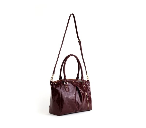 Gunas New York Madison Burgundy Croc Vegan Shoulder Bag For Sale