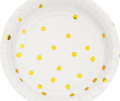 White and Gold Foil Polka Dot Dessert Plates  8 Count 7  Online now