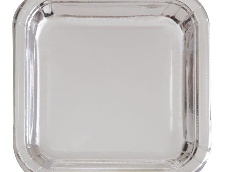 Metallic Silver Party Plates - 8 Count   7 inch Square Plate on Sale