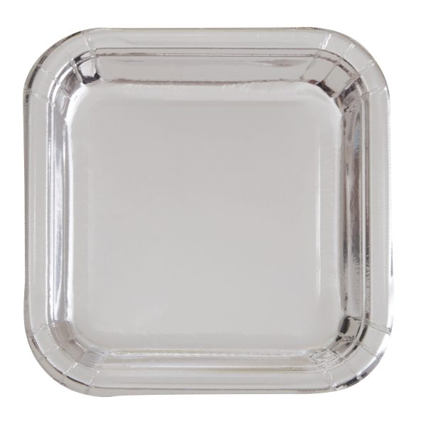 Metallic Silver Party Plates - 8 Count   7 inch Square Plate on Sale