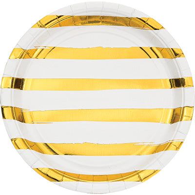 White and Gold Foil Striped Luncheon Plates 8 Count 9  on Sale