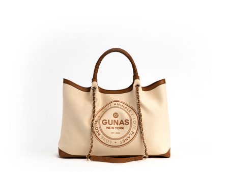 Gunas New York RUTH Off White Tan Vegan Canvas Tote Discount