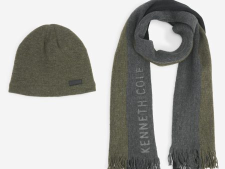 Striped Scarf with Sherpa-Lined Beanie Set For Cheap