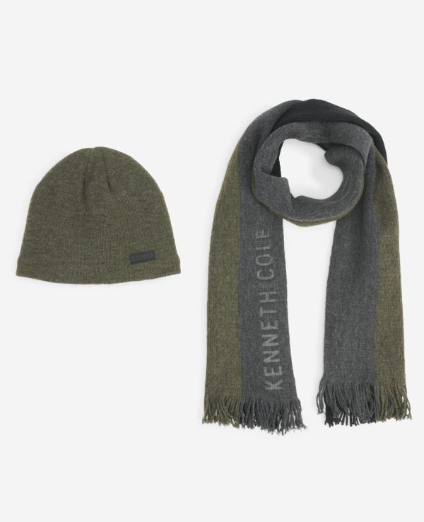 Striped Scarf with Sherpa-Lined Beanie Set For Cheap