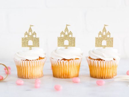 Princess Castle Golden Cupcake Toppers - 8 Count Online now