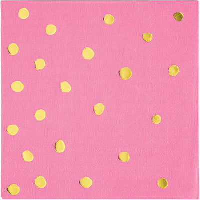 Pink and Gold Foil Polka Dot-Beverage Napkins - 16 Count   3 Ply Hot on Sale