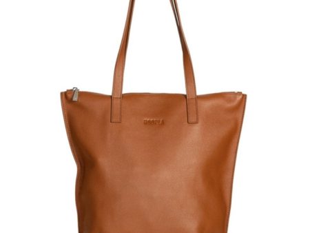 HOOPLA LEATHER SMALL ZIP TOTE TAN For Discount