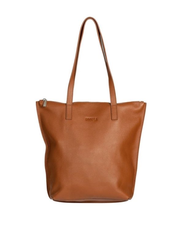 HOOPLA LEATHER SMALL ZIP TOTE TAN For Discount