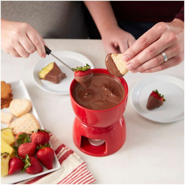 Red Ceramic Fondue Pot Set For Sale