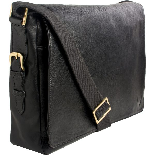 Hidesign William Horizontal 15  Laptop Compatible Leather Messenger Bag Black Online