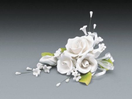 Gum Paste - Cake Topper - White Rose Spray - 7  on Sale