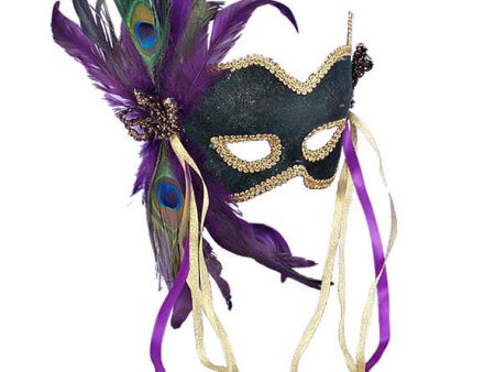 Peacock Feather Green Mardi Gras Mask For Cheap