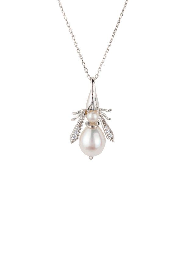 Latelita Pearl Gemstone Honey Bee Pendant Necklace Silver Supply