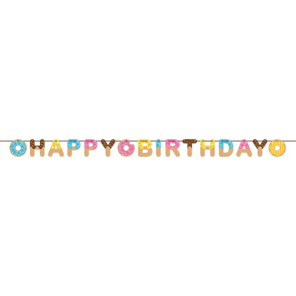 Fun Donut Party Happy Birthday Banner For Cheap