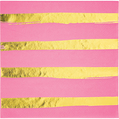 Pink and Gold Foil Striped Luncheon Luncheon Napkins - 16 Count -  3 Ply Cheap