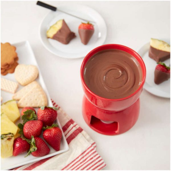 Red Ceramic Fondue Pot Set For Sale