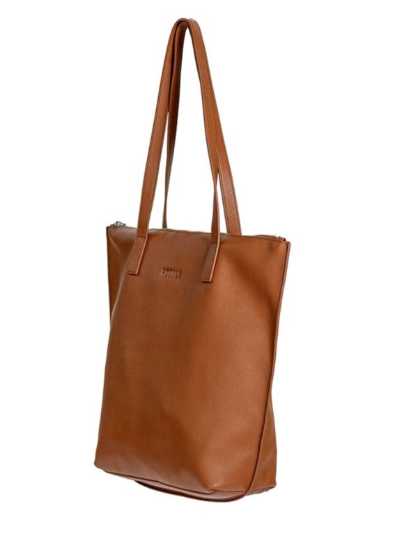 HOOPLA LEATHER SMALL ZIP TOTE TAN For Discount