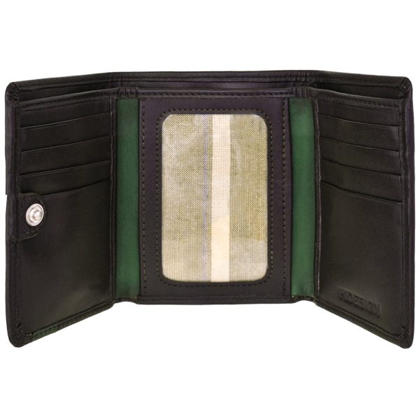 Hidesign Dylan Compact Trifold Leather Wallet with ID Window Black Online now