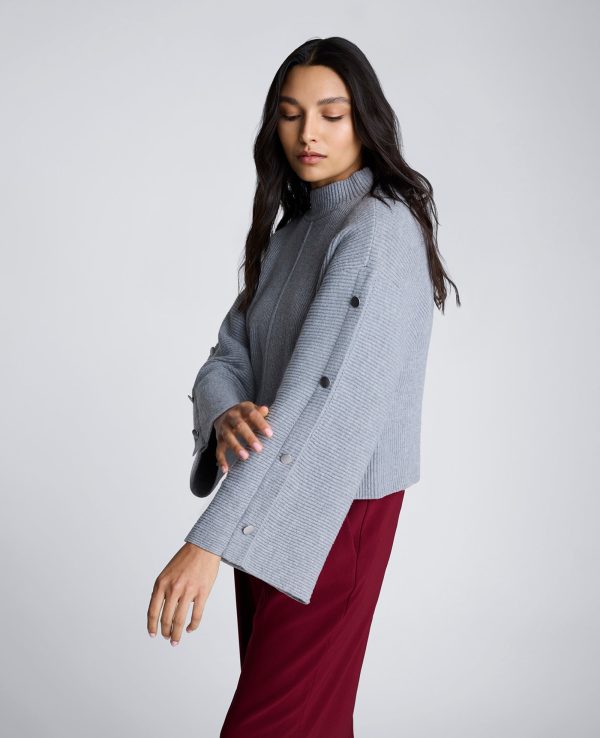 Mock Neck Pullover Sweater with Placket Sleeve Online