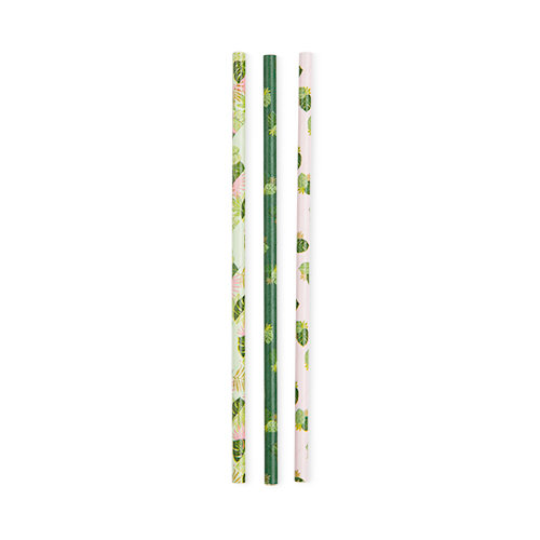 Tropical Leaves Paper Straws  24 Count  3 Designs Supply