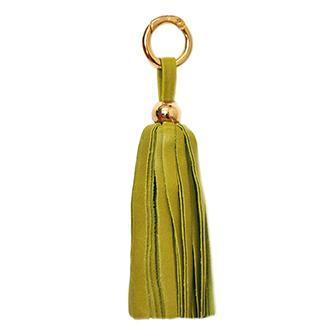 ClaudiaG Leather Tassel Keyring Bag Charm Lime Gold For Cheap