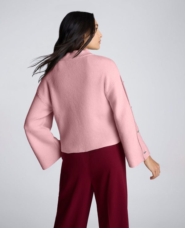 Mock Neck Pullover Sweater with Placket Sleeve Fashion