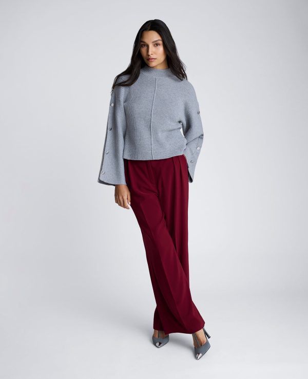 Mock Neck Pullover Sweater with Placket Sleeve Online