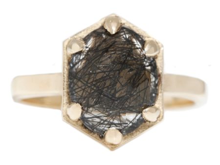 Black Tourmalated Hexagon Quartz Ring Online now